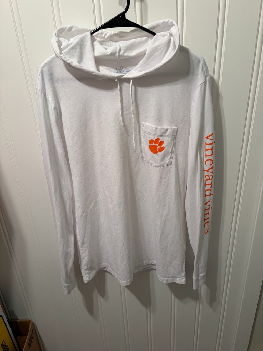 Vineyard Vines Clemson Tigers White Mens Lightweight Soft L/S Hoodie SZ M